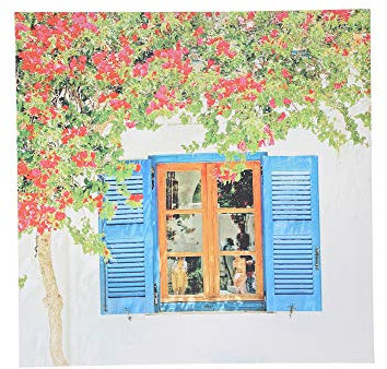 Sagebrook Home Fensterbild mit Fensterläden, 40 x 1,3 x 40 cm, Rot/Grün/Blau/Weiß