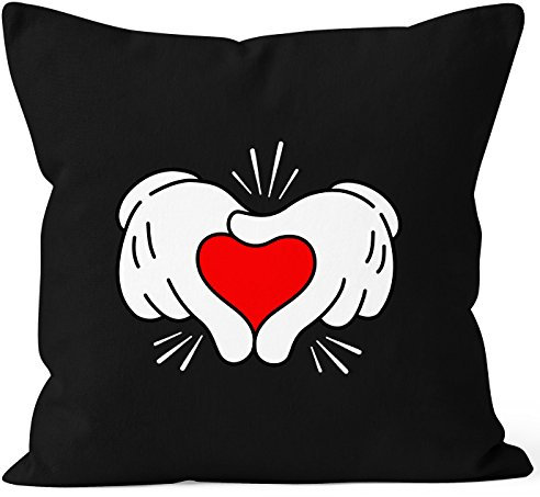 MoonWorks Kissen-Bezug Comic Hände Hands Herz Heart Kissen-Hülle Deko-Kissen Geschenk Liebe Freund Freundin Baumwolle Schwarz Unisize