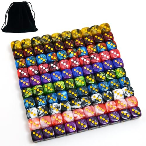 Smartdealspro Confezione da 100 dadi a 6 lati a due colori, con custodia per Tenzi, Farkle, Yahtzee, Bunco o insegnamento matematico (mini-12 mm)