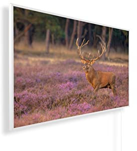 Infrarotheizung mit Bild – Herbst Bildmotive – TÜV SÜD - 800 Watt Bildheizung + Smart Thermostat + Könighaus APP - Weißer Rahmen (02. Hirsch)