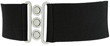 FASHIONGEN - Damen Breiter elastische gürtel, GLORIA - Schwarz (Silberschnalle), Small / 36 bis 39
