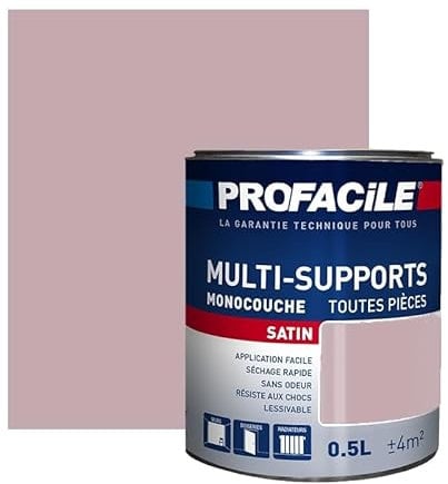 PROFACILE Peinture intérieure multi-supports, satin, murs, plafonds, boiseries, radiateurs, sans odeur, plusieurs teintes 0.5 litre