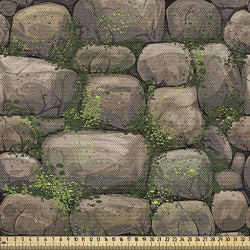 ABAKUHAUS Natur Gewebe als Meterware, Steine mit Moos bedeckt, Dicht Gewebter Stoff zum Nähen Polster Wohnaccessoires, 3M (148x300cm), Dunkle Taupe Farngrün