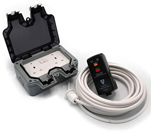 HDIUK Outdoor Mains Two Socket Wiring kit RCD Plug, Cable, Twin IP66 Switched 13Amp UK Sockets(20 Metre Cable, White Cable)