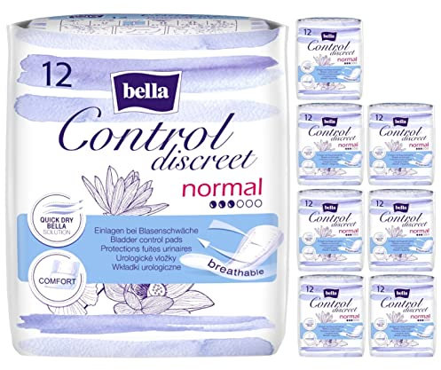 bella Control Discreet Inkontinenzeinlagen Normal für leichte Blasenschwäche, 8er (8 x 12 Stück), saugfähig und atmungsaktiv Einlagen für Damen