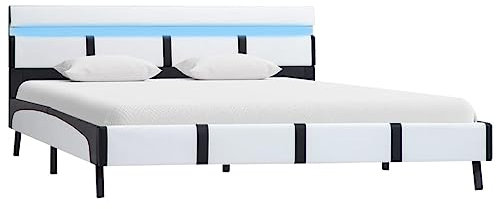 vidaXL Polsterbett mit LED Kunstlederbett Doppelbett Bett Bettgestell Bettrahmen Lattenrost Schlafzimmerbett Ehebett Weiß 140x200cm