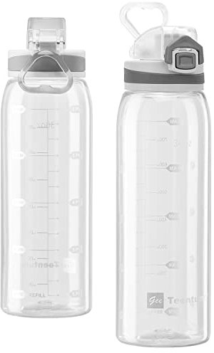 Teentumn Sport-Trinkflasche mit Zeitmarkierungen, 850 ml, groß, langlebig, aus Tritan, BPA-frei, für Fitness, Outdoor-Enthusiasten, auslaufsicher, transparent (1 Stück)