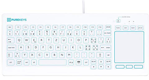 PUREKEYS Medizintastatur mit integriertem TOUCHPAD - Tastenbelegung Schweiz - USB-Kabel, Farbe:weiß │Glatte Oberfläche │sehr guter Tastendruck│schnelle Desinfektion│Schutzklasse IP 66