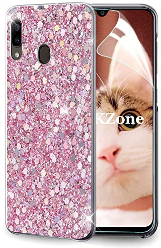 OKZone Kompatible mit Samsung Galaxy A20E Hülle [mit HD-Schutzfolie], Glitzer Design Weich TPU Bumper Case Silikon Schutzhülle Handy Tasche Rückseite Hülle Etui Cover TPU Bumper Schale (Rosa)