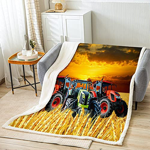 Jungen Traktoren Kuscheldecke 3D Bauernhaus Landhausstil Decke 75x100cm Kinder Karikatur Spezialisierte Maschinen Wohndecke Harvester Luxus Dekor Schlafzimmer Kollektion Flanell Fleecedecke