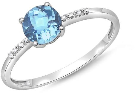 Blautopas Ring 585er Weißgold mit 8 Diamanten