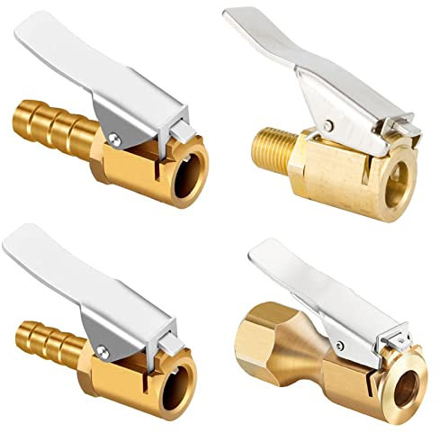 4 Teile Adapter Druckluft Reifenfüllnippe, Messing Reifen Air Chucks, Autoventil Adapter, Air Chuck Messing, Hebelstecker Reifenfüller, Ventilaufsatz Momentstecker, für Auto Fahrrad Motorrad