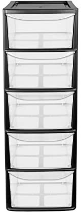 5 Drawer Plastic Storage Tower Unit Chest Office Home School (Black)