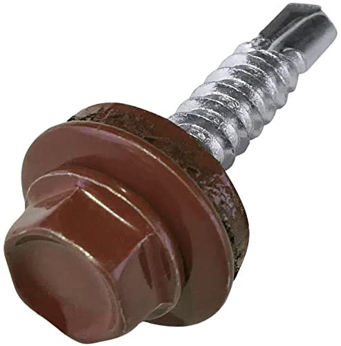 AERZETIX - C57172 - Juego de 50 - Tornillo autoperforante Ø4.8x25mm + arandela de sellado EPDM - pintado en color rojo óxido RAL 3009 - huella de la cabeza 8mm hexagonal - en acero