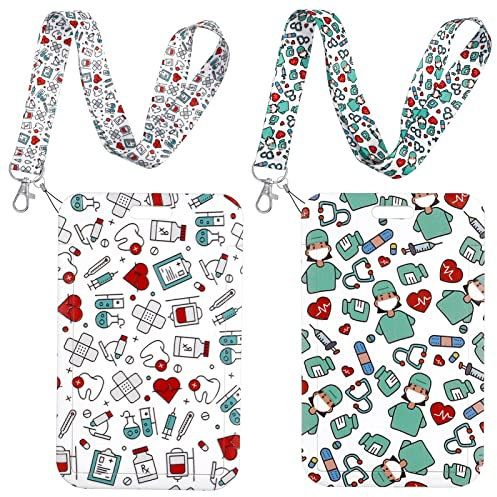 AUXSOUL 2 Pezzi Porta Badge con Cordino Porta Badge da Collo per ID Cards e Cellulare per Medico Infermiera Ufficio Scuola Donna Uomo