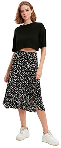Trendyol Dam midi A-linje stickad kjol, Svart, M