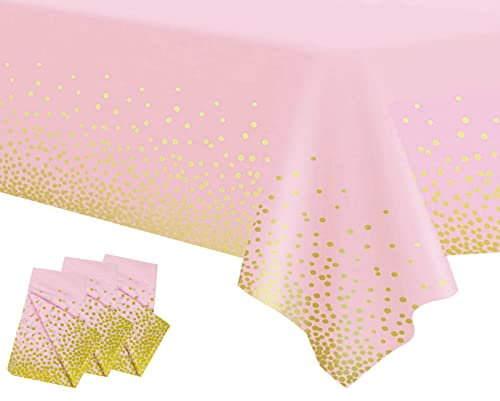 3 Stück Tischdecke Rechteckig Rosa Tischdecke,Punkte 137 * 274cm Tischdecke Papierrolle Einweg Tischdecke aus Kunststoff,wasserdichte Ölbeständig Tischdecken für Party,Picknick,Geburtstags,Hochzeiten