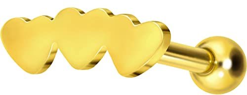 PIERCINGLINE Titan Ohrpiercing mit Innengewinde 3 HERZEN Piercing Ohr Helix Tragus Lobe Farb & Größenauswahl