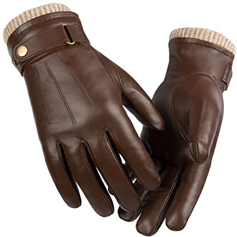 WLDOCA Echte Schaffell Leder Handschuhe für Männer, Winter Warme Touchscreen Texting Kaschmir gefütterte Fahr Motorrad Business Handschuhe