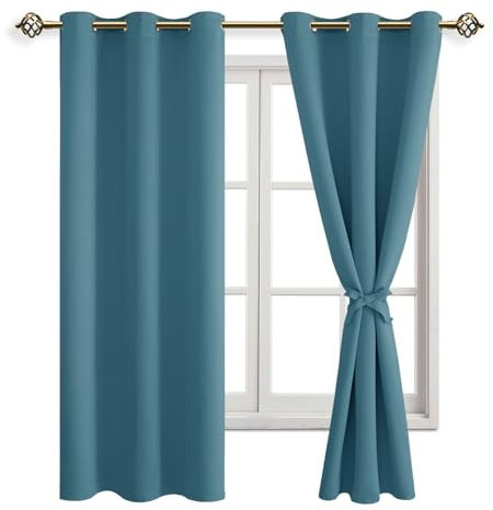 JIUZHEN Blickdicht Vorhänge Gardinen Ösenvorhang für Schlafzimmer Wohnzimmer, Verdunkelungsvorhang mit Vorhang-Krawatten, Türkis, 2 Stück, 160x106cm(HxB)