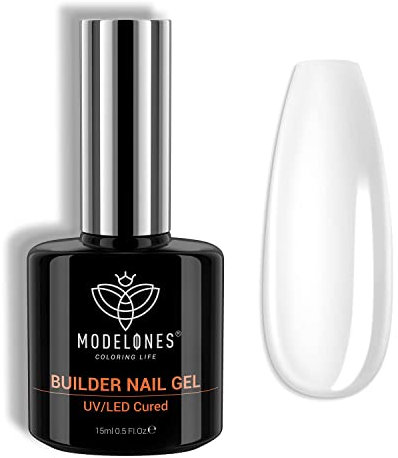 modelones Gel Construction Ongle UV, 7 en One Builder Gel Clear, Gummy Base Pose Americaine Vernis Fortifiant Ongles, Protéger les Ongles Cassés Renforcement, Nail Art, Manucure de Réparation 15 ML