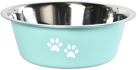 Dehner Lieblinge Hunde- und Katzennapf Paw, ca. 8 x 17 x 23.5 cm, 2020 ml, Edelstahl, türkis
