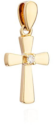 NKlaus Kettenanhänger Kreuz 585 Gelb Gold Brillant 0,02 ct W/Si Diamant 14x9 mm Kruzfix 11480