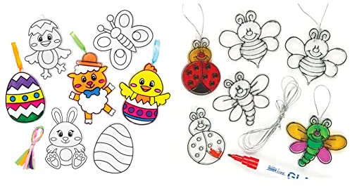 Baker Ross Deko-Anhänger „Ostern“ mit Buntglas-Effekt (10 Stück) – Bastelidee zu Ostern für Kinder & C317 Glasmalerei-Insekten, Dekorationen, für Kinder zum Basteln und Ausstellen, 12 Stück