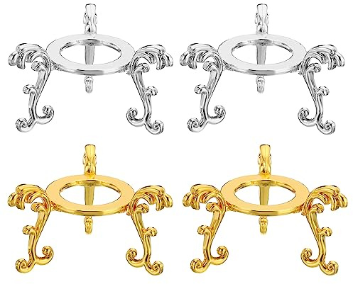 PATIKIL Crystal Ball Stand, 4 Pack Sphere Display Stand Photography Props for 80 to 100mm Crystal Balls Ornament Rack Holder Metal Base, Golden Silver
