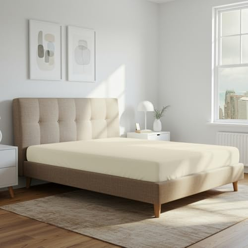 Pizuna Baumwoll-Spannbettlaken mit Fadenzahl 800 Neu Elfenbein, 160x200, 100% langstapeliges Baumwoll-Spannbettlaken, Mako-Satin-Gewebe-Bettlaken ideal für Matratzengrößen 160x200cm