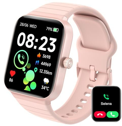 Quican 2024 Orologio Smartwatch con Risposta Chiamate e Whatsapp con Alexa per iOS Android, Frequenza Cardiaca, SPO2, Monitoraggio del Sonno, Passi, Contacalorie, Fitness Tracker da donna, 1,8 (Rosa)