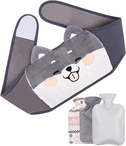 TIDEVAN 3 en 1 Bouillotte Chaude 1L en Caoutchouc avec Housse Peluche et Ceinture pour Garder au Chaud et Soulager Les Douleurs Abdominales Dos et Épaules