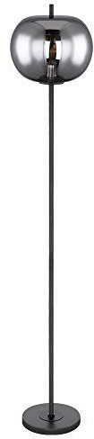 Standleuchte Glaslampe Deckenfluter Wohnzimmer Leselampe Stehlampe Rauchglas Kugel, Metall schwarz, 1x E27 Fassung, DxH 30x160 cm