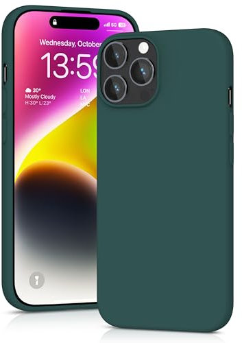 YATWIN Silicone Case for iPhone 14 Pro Max, Soft-Touch, Shockproof, DustProof, Antiskid Full Body Armour Phone Cover for Apple iPhone 14 Pro Max - Dark Green