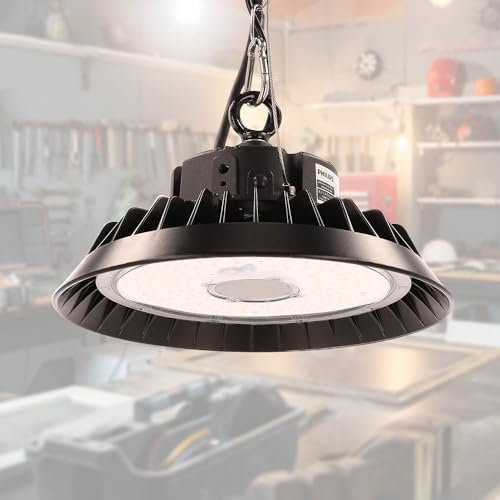 LED High Bay Hallenstrahler 150W mit PREMIUM-Marken-Treiber dimmbar (1-10V) neutralweiß 4000K 22.500lm 150lm/W 120° IP65 UFO Industrielampe Werkstattbeleuchtung Ø283xH128mm 5 Jahre Garantie