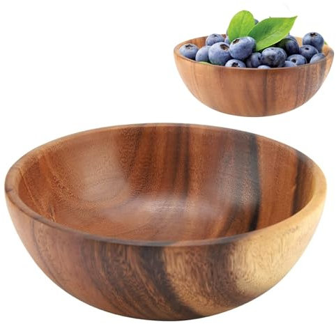 Mokernali Saladier en Bois, Bol en Bois D'acacia Massif, Bol De Cuisine, Bol De Nourriture en Bois, écologique Et Durable, pour Salades, Soupes Et Riz(20×7cm)