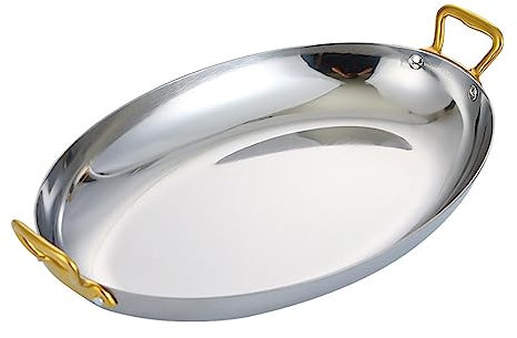 Stainless Steel Oval Spanish Paella Pan, Non Stick Uncoated Saucepan Soup Hot Pot Stockpot with Dual Handle for Home Cooking Cookware Kitchen,Silver,36cm