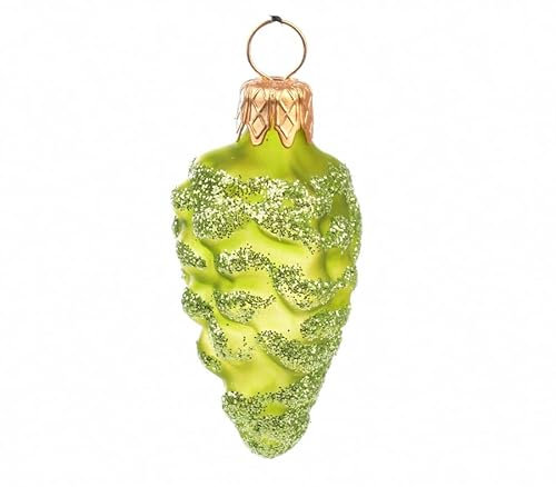 Tannenzapfen Handbemalte Weihnachtskugel aus Glas - Mundgeblasener Christbaumschmuck Pinienzapfen Deko Anhänger Baumkugel (Kegel)