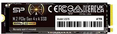 Silicon Power 4TB US75 NVMe 4.0 Gen4 PCIe M.2 SSD R/W up to 7,000/6,500 MB/s (SP04KGBP44US7505)