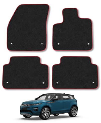 Land Rover Range Rover Evoque (2019+) [Automatic] Carpet Car Mats | Red Edge Trim Tailored Fit Floor Mats Full Coverage Protection Accessories Easy Clean Anti Slip Made in the UK