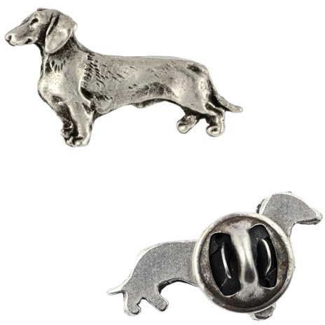 Art-Dog Unikate Silber Hund Anstecknadel - Versilbert Handmade - Broschen Frauen - Lustige Pins - Silber Brosche Schmuck - Teckel – 1,6x2,5x4cm