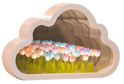 Gotrain Dekorative Wolkenspiegel Nachtlampe, DIY-Tulpenwolke, Schreibtischlampe, LED-Lampe, Schlafzimmerdekoration für Teenager, Mädchen, kreatives Geschenk für Freunde, Weiß, Kunststoff, Bunt, Lila