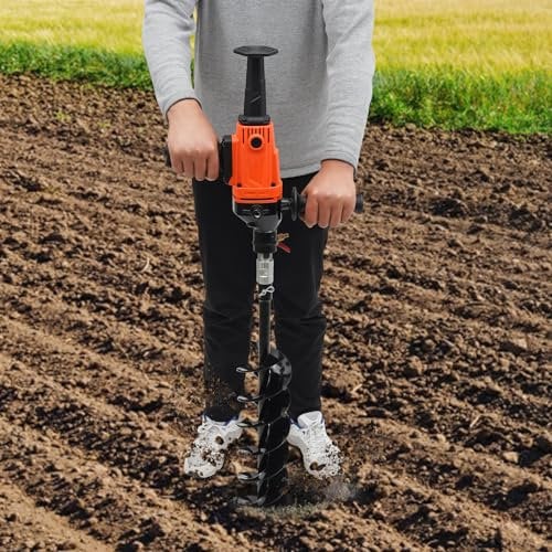 Elektrische Erdbohrer 1900W Erdlochbohrer mit Erdbohrerdurchmesser 120 mm, Steckbare Grubenbohrmaschine für Pflanzen und Bohren, Schrittlose Drehzahlregelung, Orange und Schwarz