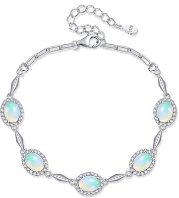 JERWLI Natürliche Opal Armband für Frauen Sterling Silber Weiß Opal Armband Opal Schmuck für Frauen (Opal Armband-1)