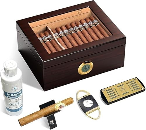 Slege Humidor Zigarren Kombo,Zigarren Humidor Spanisch Zeder-Digital Hygrometer,Zigarrenschneider,Zigarrenhalter,Humidor Solution,Zigarren Befeuchter,Männergeschenke