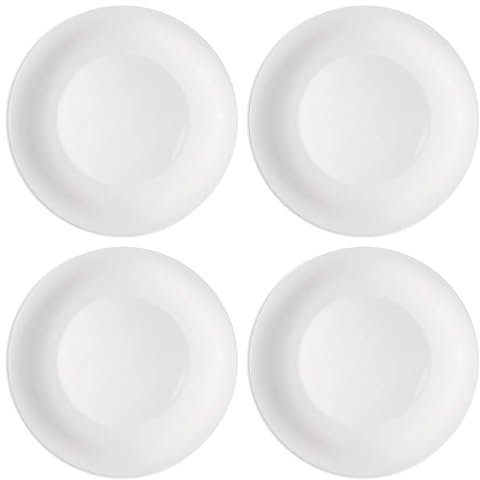 Tradineur - Pack de 4 Platos Hondos Modelo Elba - Ø 24 cm - Vidrio Opal - Apto para lavavajillas y microondas - Ideal para el hogar, Cocina y hostelería