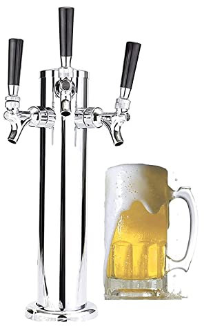 Beer Tower Drink Dispenser Draft Beer Tower Dispenser with 3 Taps, Hose, Wrench, Black Handle Stainless Steel Kegerator Tower Beer Dispenser for Home Bar Parties and Gameday Gameday Beer