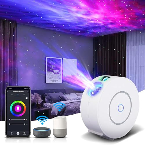 SPACE DOG Smart Star & Galaxy Projector, Projection of LED Nebula Cloud and Sttary Sky, App and Voice Control Via Alexa & Google, LED Lamp for Children (White)