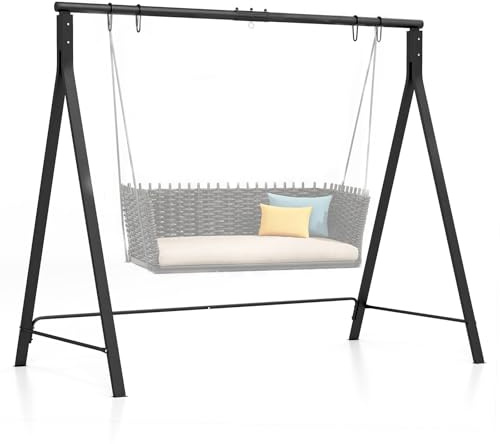 GOPLUS Portique Balançoire Extérieur,Support Balançoire Porche en Métal, Cadre de Balançoire, 4 Anneaux de Suspension, pour Patio, Intérieur et Extérieur, Capacité 160 kg /120 kg (210x110x175CM,Noir)