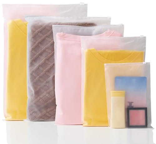 Zip Beutel Wasserdicht 34 Stück Zipper Beutel Bikini Bag Gefrostet Ziplock Beutel Zip Tüten Bag Plastikbeutel Kleiderbeutel Aufbewahrungsbeutel für Unterwäsche Handtuch Schuhe Kosmetik (5 Größen)
